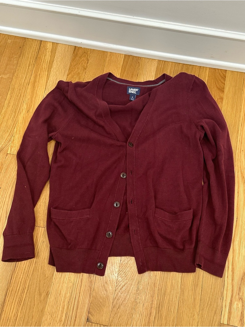 Lands' End Women's Burgundy Button-Front Cardigan Sweater eclectic grandpa